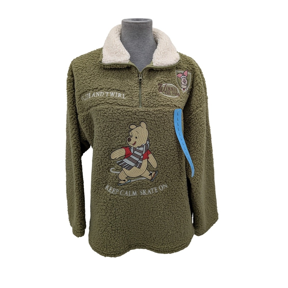 Disney Winnie the Pooh Glide & Twirl Green Fleece L Pullover Sweatshirt NWT